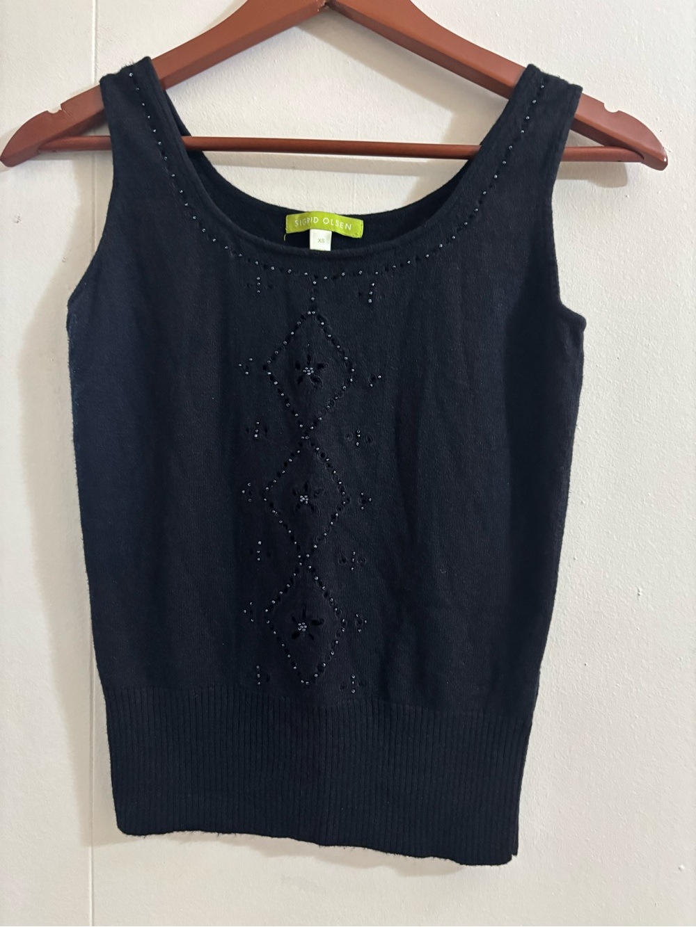 Sigrid Olsen Black Beaded Knit Tank Top